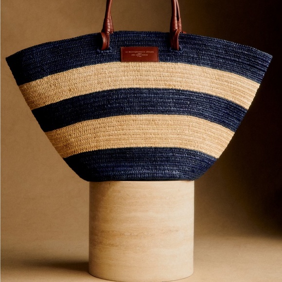 Sezane Justine Maxi Basket Bag, Navy and Tan - Picture 9 of 9